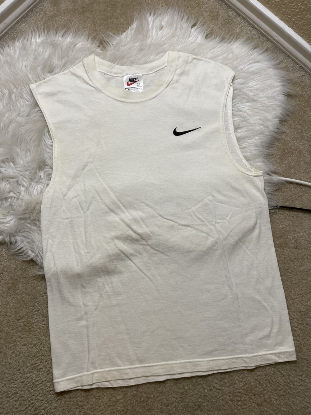 VTG Nike Essential Shirt Mens Large White 90s Sleeveless Embroidered Swoosh USA